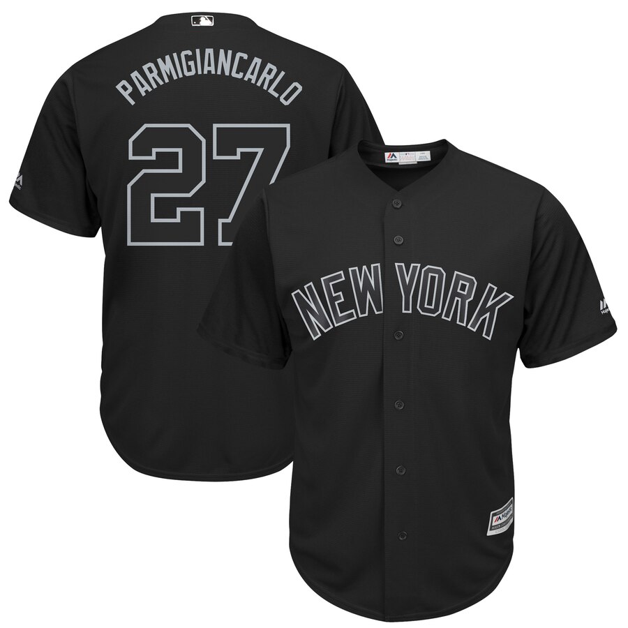 Men's New York Yankees #27 Giancarlo Stanton "Parmigiancarlo" Majestic Black 2019 Players' Weekend Replica Player Stitched MLB Jersey